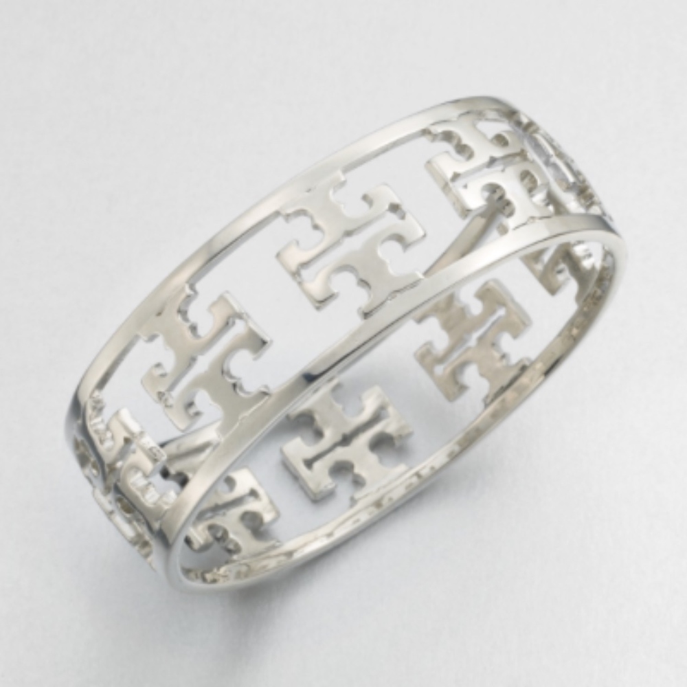 2HP! TORY BURCH SILVER LOGO CUTOUT BRACELET BANGLE